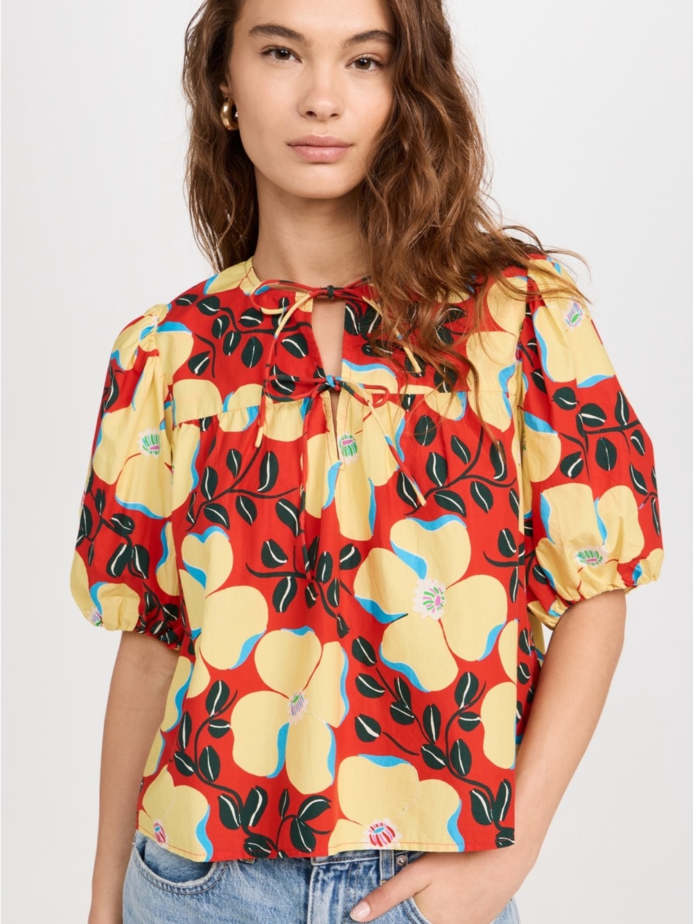 RHODE Multicolor Floral Print Top in Red, Cream, Blue. Never worn.